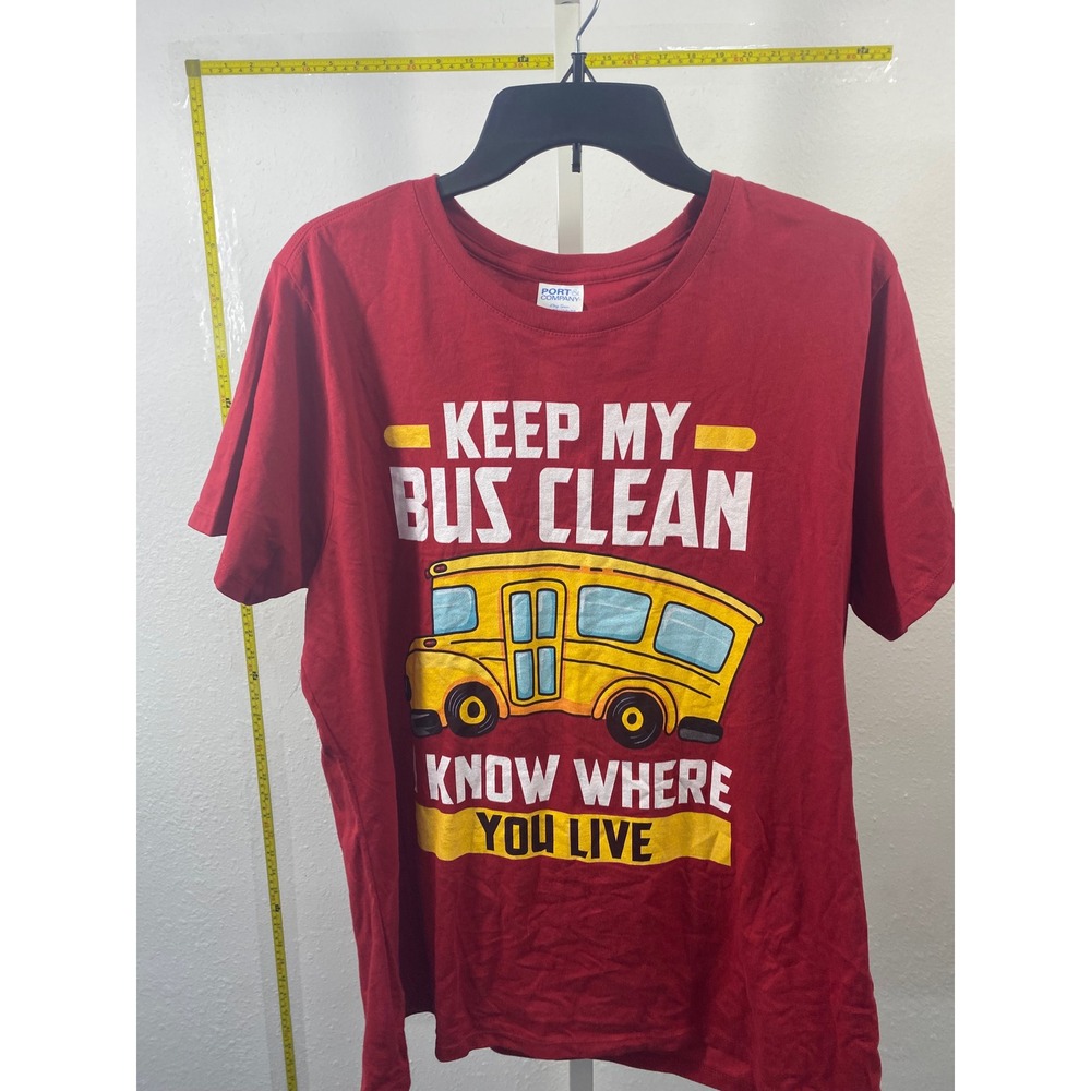 Port & Company Red Graphic Tee Keep My Bus Clean Funny School Bus Driver XL